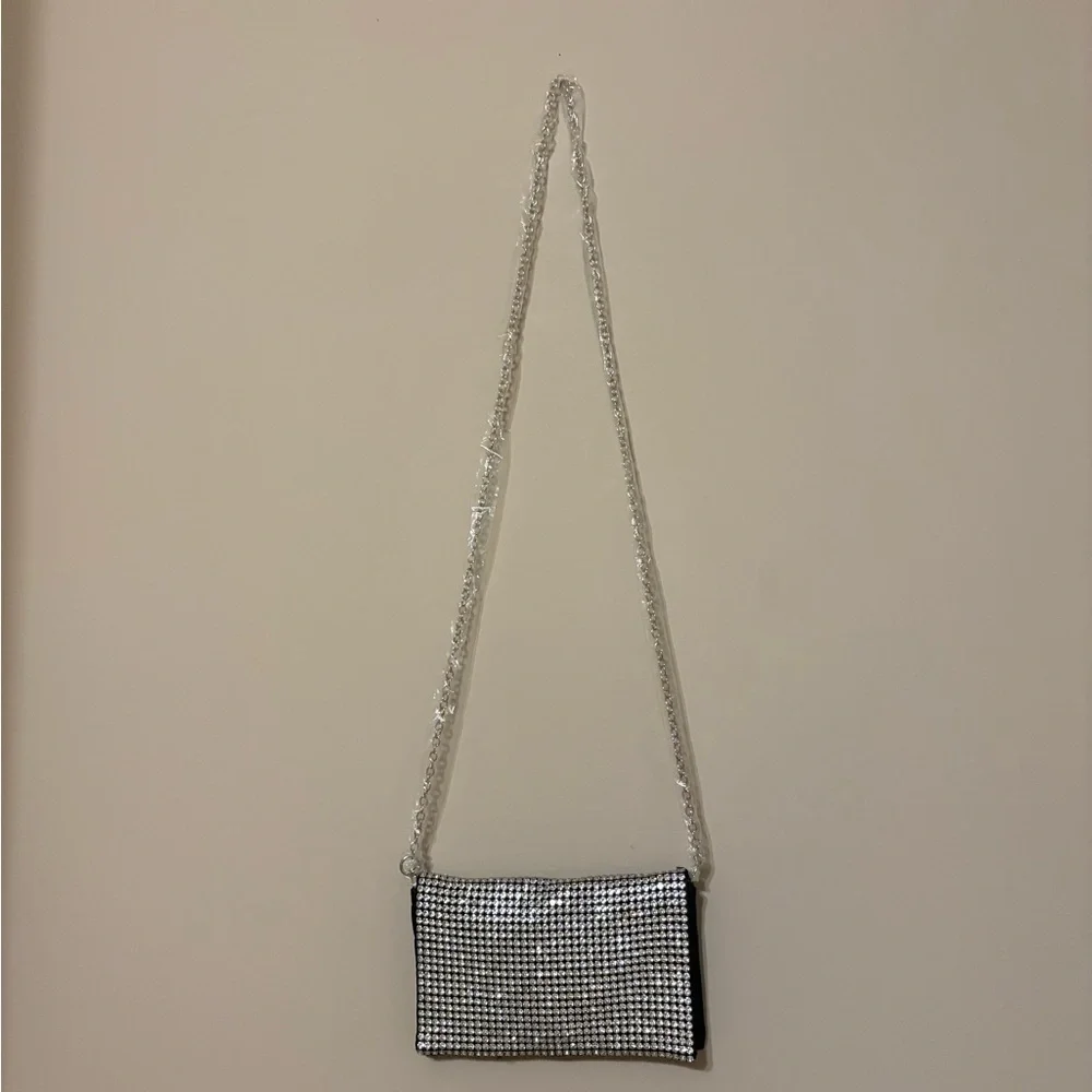 Amber Sceats Stella Black Crystal Clutch Bag w/ Chain Strap Formal - Picture 4 of 5